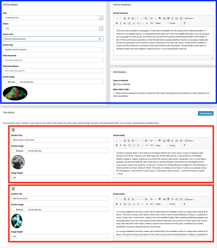 How an Actual Article Appears in the System